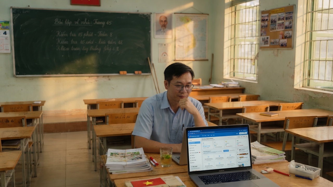 Thầy giáo soạn bài trên thaycoAI.vn sau giờ dạy